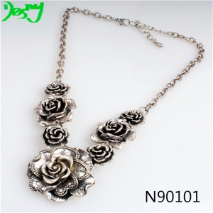 shenzhen flower statement antique silver necklace N90101