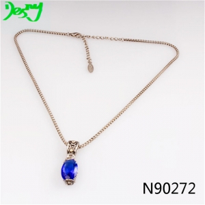 thin chain blue semi precious stone pendant necklace N90272