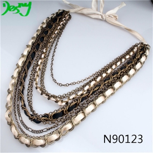 unique multilayer satin ribbon braided chains neckalce N90123