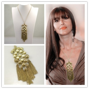 vintage boutique gold tassel pendant pearl necklace ZN006