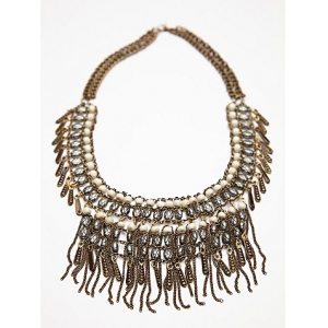 vintage state charm chunky chain tassel beaded collar necklace