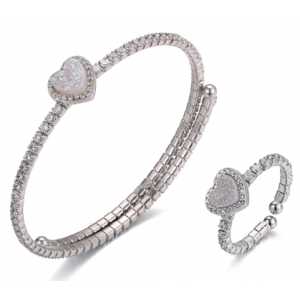 zircon wholesale costume s925 sterling silver natural druzy stone fashion ring and bracelet jewelry set for women