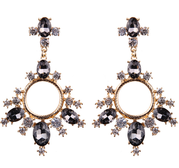 2018 European  Exaggerated Crystal Circle Women Drop Earring Elegant Earring Jewelry as Gift for ladies