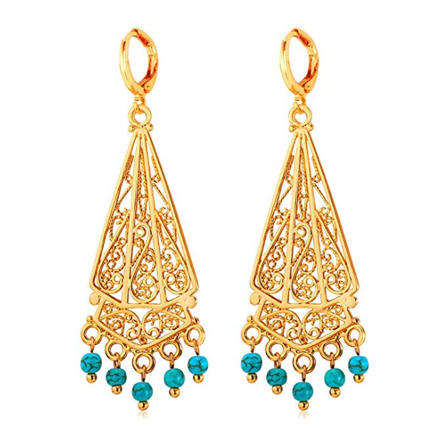 2018 Hot Vintage Earrings Women Indian Jewelry 18K Gold Plated Turquoise Chandelier Drop Earrings