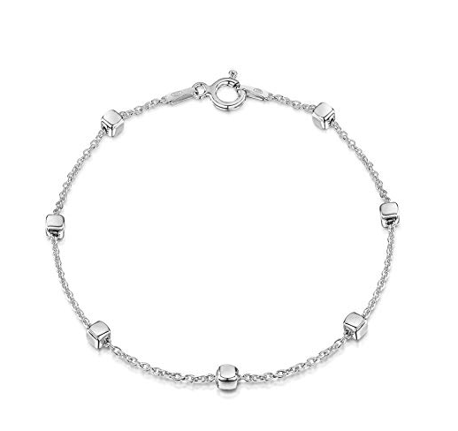 925 Sterling Silver 1.4 Singapore Chain Bracelet Size with 4 mm Ball Beads China Factory