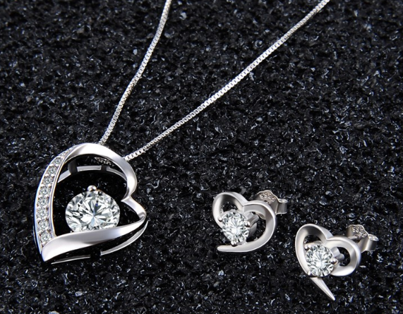 925 sterling silver wedding heart zircon wholesale women jewelry set supplier china