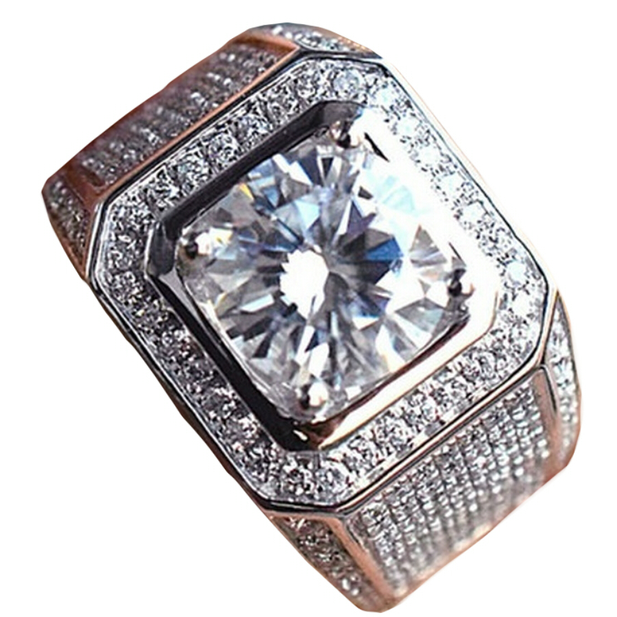 Atmospheric alloy diamond-studded silver ring