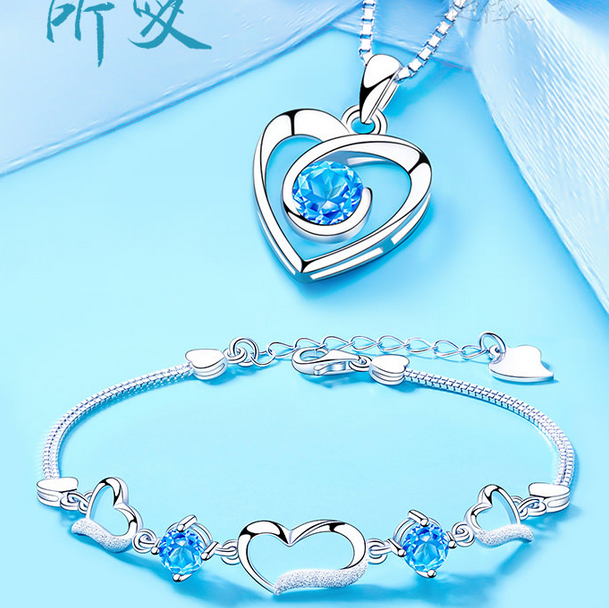 Beautiful Natural Crystal Sterling Silver Necklace and Bracelet Jewelry Set