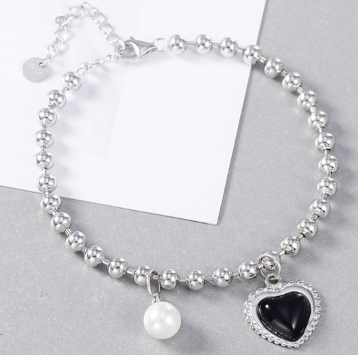 Black agate love pearl 925 sterling silver bracelet manufacturer