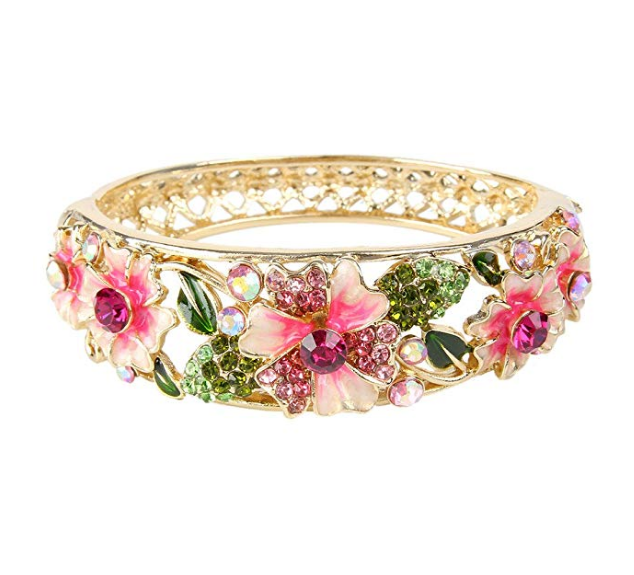 Bracelet Wholesale Jewelry Fashion Bracelet Women's Gold-tone Austrian Crystal Enamel Flower Leaf Bangle
