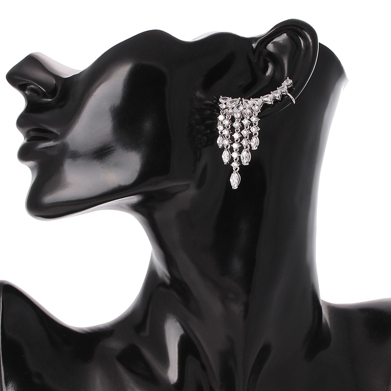 China Fashion Luxury Zircon Fringe Ear Crawler Teardrop Ear Cuff Wrap Sweep Earrings,Tassel  Fringe Earrings