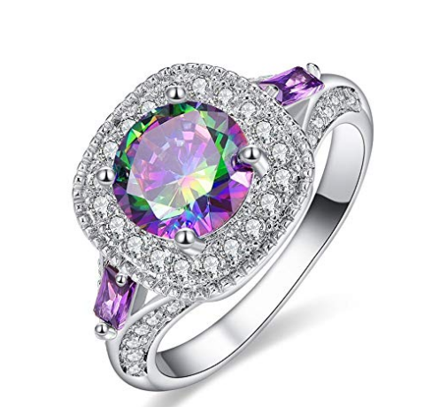 China Wholesale 925 Sterling Silver Round Created Rainbow Topaz Ring for Woman