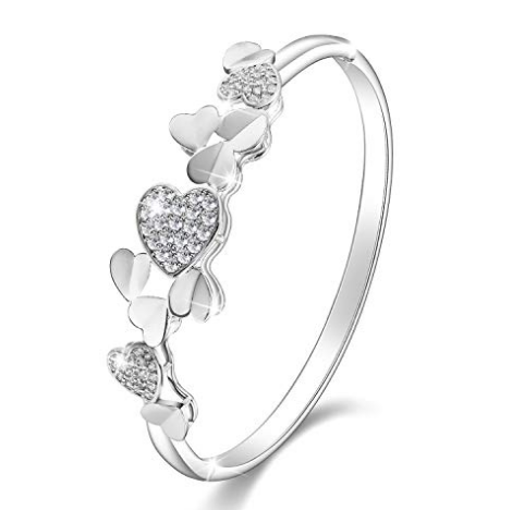 Crystal Bangle Bracelets For Womens Girls 925 Silver Plated Jewelry Christmas Gift