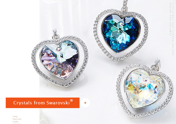 Custom Crystals Jewelry 925 Sterling Silver Heart Pendant Necklace Supplier Shenzhen