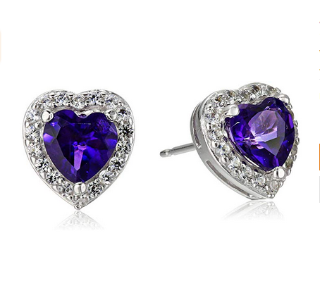Custom Sterling Silver Birthstone and Created White Sapphire Halo Heart Stud Earrings Manufacturer China