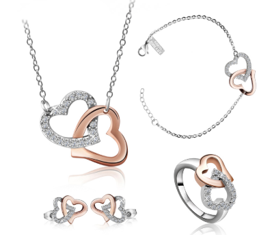 Custom logo rose gold heart jewelry Stainless steel fashion bridal jewelry sets supplier