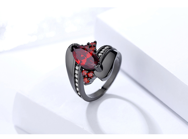 Custom unique wave design black gold ruby gemstone finger ring for women