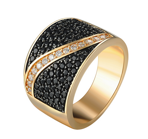 Factory reasonable price black zircon rings 18k gold for men