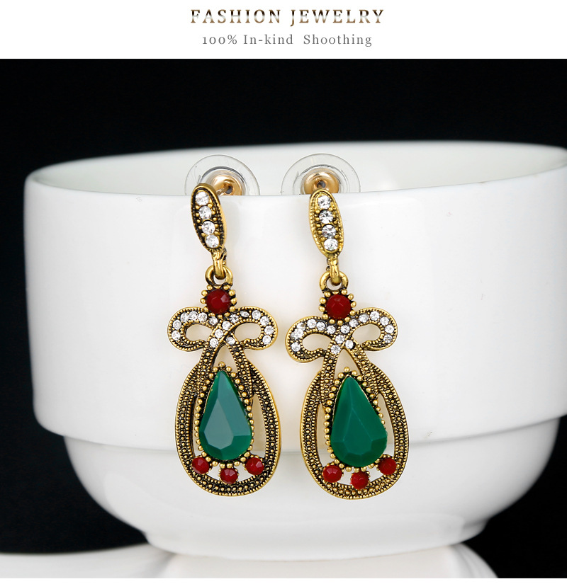 Famous wholesale fashion small retro earrings for girls diamond multicolor gemstone earrings female