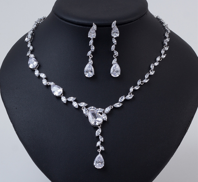Fashion AAA CZ Zircon Necklace Earring Jewelry Sets for Women