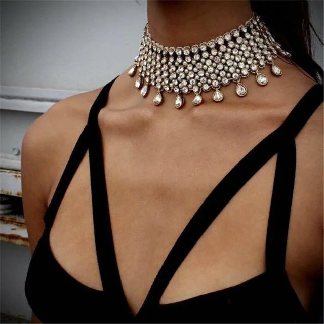 Fashion Europe Statement Necklace American Woman Costume Rhinestone Choker Collar Necklace Jewelry NA2