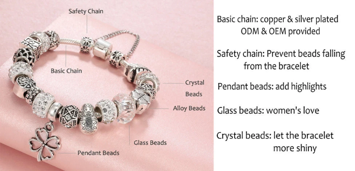 Fashion Jewelry European Silver Plated Bead Bracelet for Women