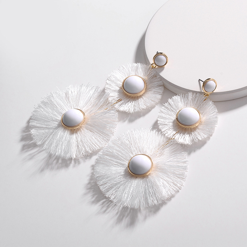 Fashion Long Beaded Fan Tassel Flower Pendant Earring for Women