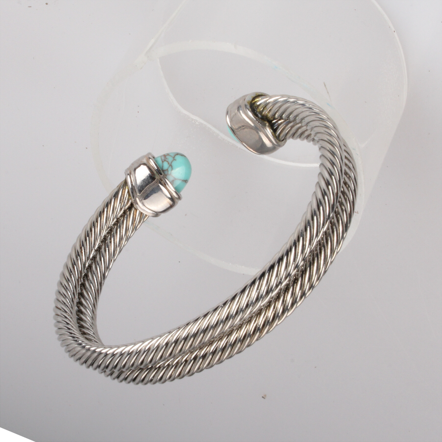 Fashoin trendy women copper textured cuff bangle with turquoise,personalized open wrist bangle bracelet Silver charm bracelet wholesale