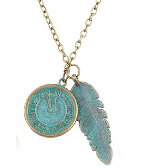 Gold Alloy Vintage Style Leaf Clock Shape Pendant Necklace Wholesale