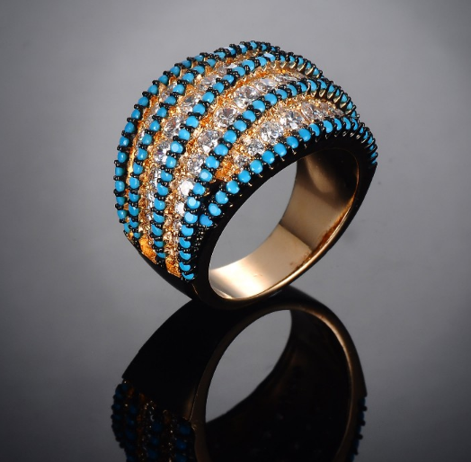 Gold White Blue Zircon Stone Women Men Ring Manufacturer in China