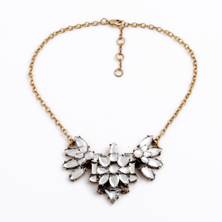 Hot Lady Accessories Clear Stacked Gems Stone Statement Necklace Wholesale Fashion Jewelry OEM Factory