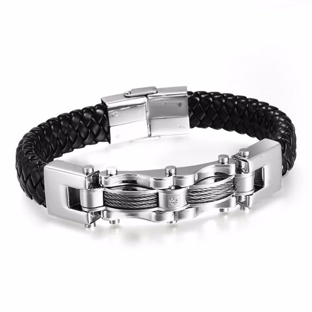 Japan and South Korea titanium steel jewelry wholesale men Leather braided bracelet TS1