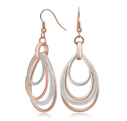 Kemstone Elegant Rose Gold/Silver Two Tone Multilayer Dangle Earrings Accessory for Woman