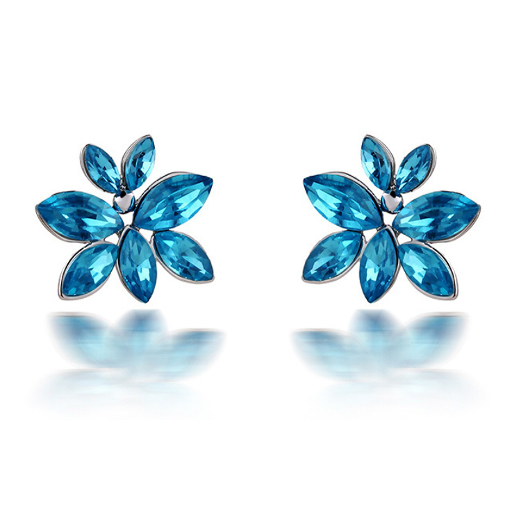 韩国版新款奥地利水晶耳环马眼花耳环批发白金耳环