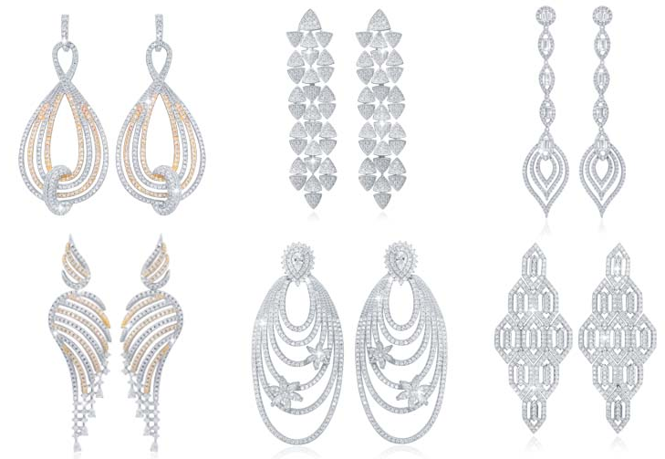 Latest fashion jewellery Bridal Party White Cubic Zirconia long hanging earrings wholesale