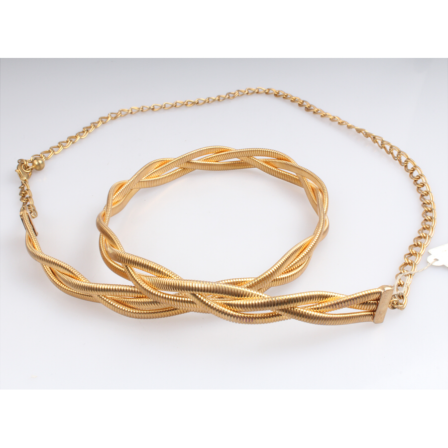 드레스에 대 한 금속 벨트 3 짠 탄성 거 위 목 체인 18k 골드 도금 스트레치 메탈 허리 벨트
