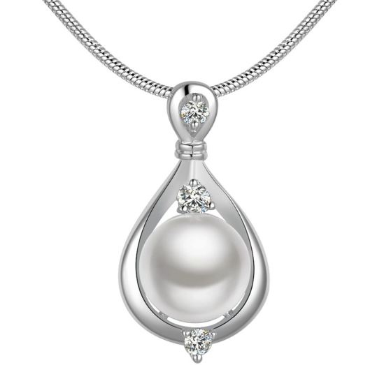 New Design Pearl Necklace Simple Water-Drop Rhinestone Single Pearl Natural Pearl Necklace Wholesale
