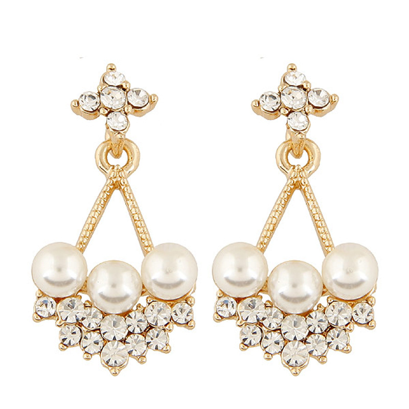 New boutique round pearl fan earrings rhinestone ladies jewelry fashion earrings