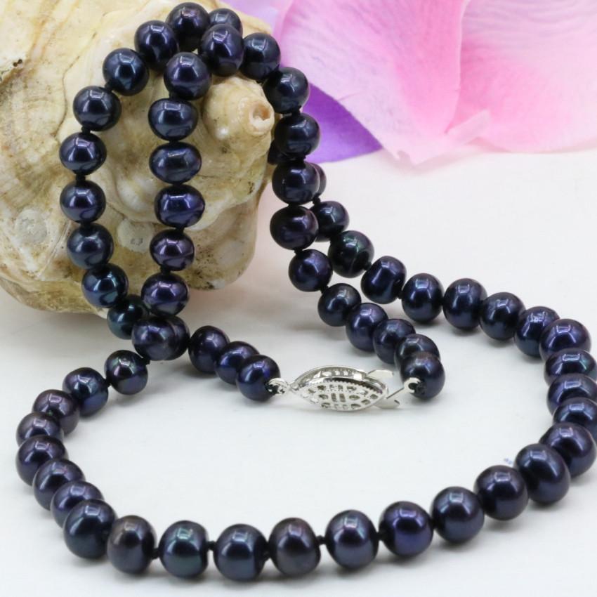 最新的黑色淡水珍珠项链为妇女 N1072