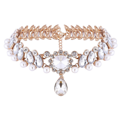 Pearl Jewelry Chain, Flower Women Choker Necklace Accessory, Rhinestone Pendant Chain as Gift