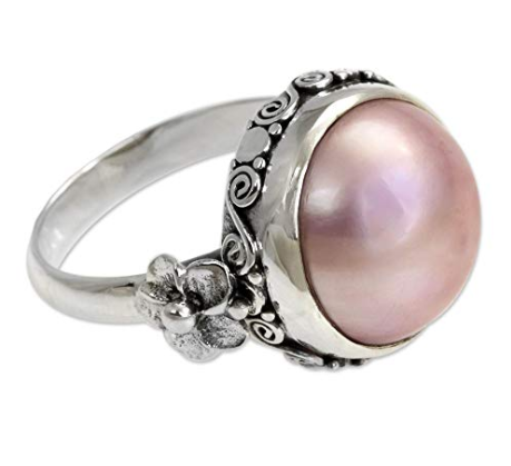 Pink Cultured Mabe Pearl 925 Sterling Silver Flower Ring Wholesale China