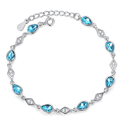 Professional Factory Blue Artificial Crystal S925 Beads Bracelet Bangle for Woman