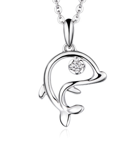 Professional Manufacturer 18K Gold Necklace Diamonds Dolphin Pendant for Woman