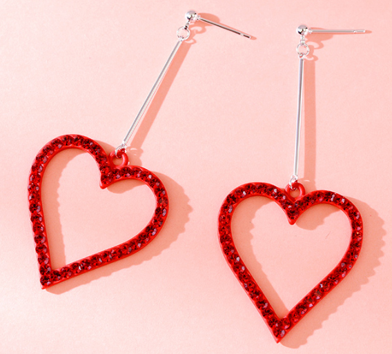 Red Heart Shape Zinc Alloy 925 Sterling Silver Earrings Manufacturer in China