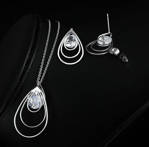Shenzhen factory high grade brilliant Ladies Jewellery Earring And necklace steel CZ statement silver jewelry set