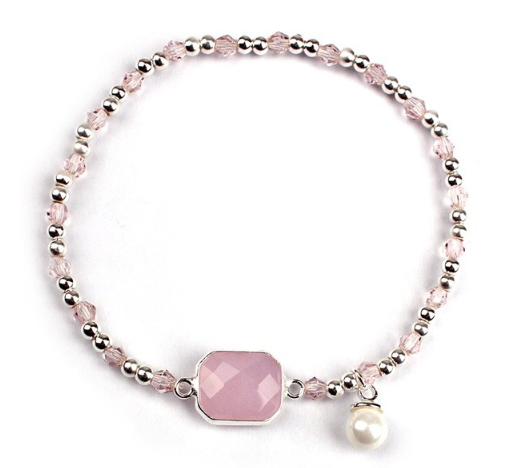 Trendy Simple Style Natural Pink Birthstone Pearl Charm Glass Bead Bracelet For Female
