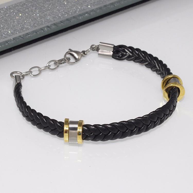 男女男士 pu 皮革编织手镯, 不锈钢钛手镯首饰金属扣