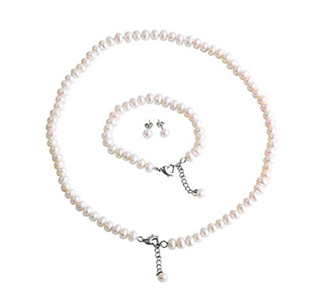 White Freshwater Pearl Necklace Earring Ear Studs Hand Chain 3 Piece Suit Manufacturer China