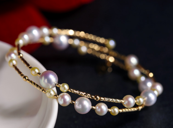 Wholesale Fashion 18K Rose Gold Plated Pearl Two Layers Chain Bracelet for Lady