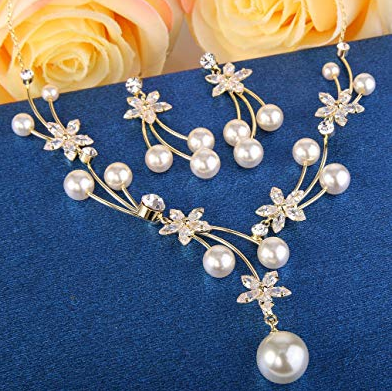Wholesale Pearl Flower Filigree Bridal Necklace Earrings Set Ivory Color